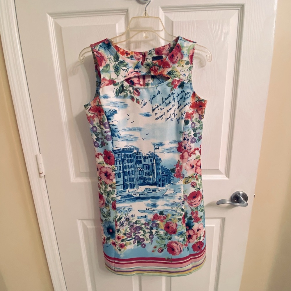 Gabby Skye Womens Floral Sleeveless Daytime Fit & Flare Dress Sz 4.